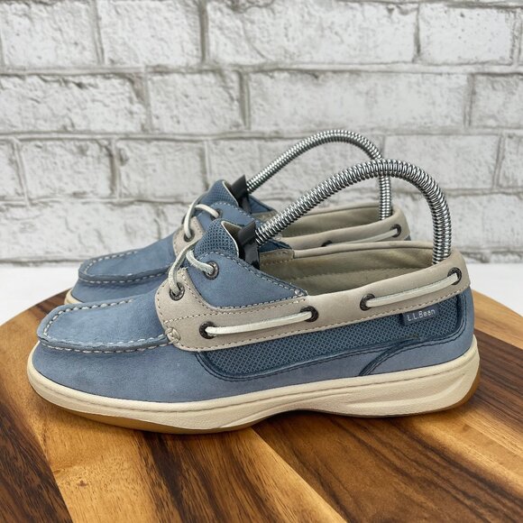 LL Bean Womens 7 M Blue Gray Suede Dock Boat Shoes 286841 - Picture 1 of 9